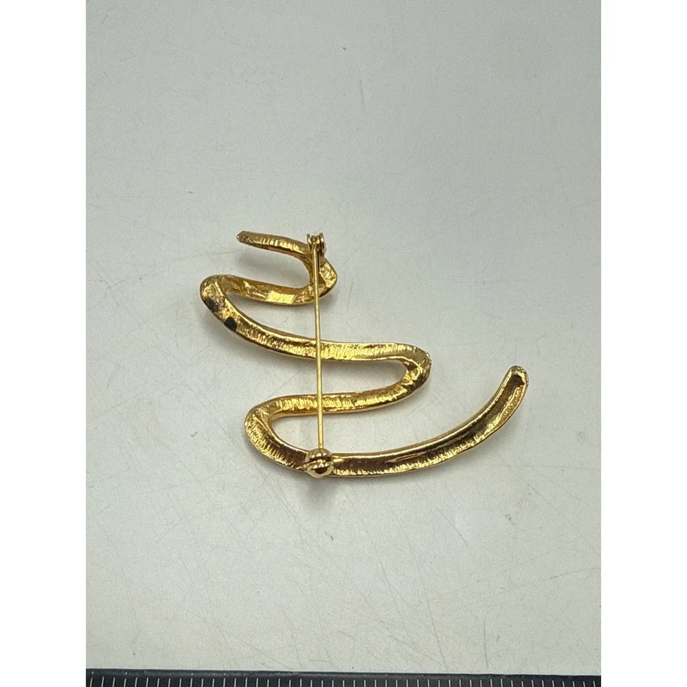 Vintage Gold Tone Abstract Squiggle Snake Brooch Pin Minimalist Sculptural 2‎ In